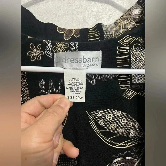 VINTAGE 80’s Made in USA Black Gold Abstract Floral Print Blazer Jacket Size 20W - Picture 4 of 7